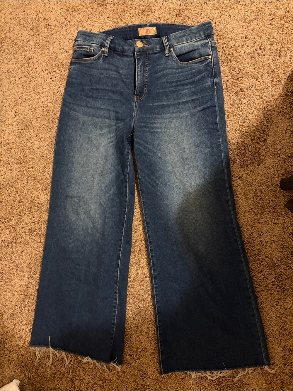 KUT Wide Leg Raw Hem cropped  Jeans - Dark Blue